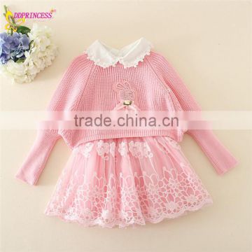 lovely girls winter sweater dress set long sleeve dress+ sweater antumn winter style frock suits for baby girl