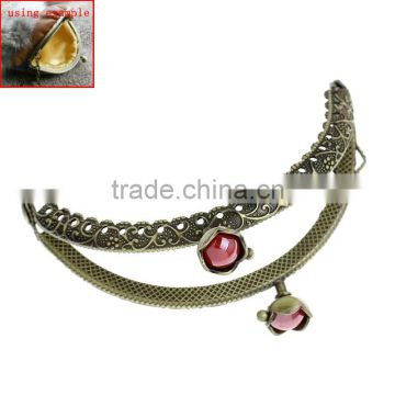Cheap Antique Bronze Red Resin Flower Carved Metal Frame Kiss Clasp Arch For Purse Bag