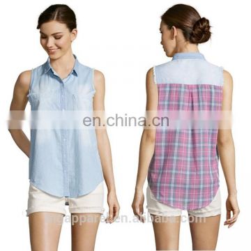 latest print blouse design light blue blouses sleeveless 100 cotton demin blouse