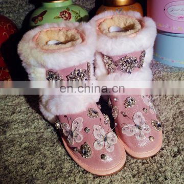 Aidocrystal Fashion lady shoes warm winter pink diy rhinestone butterfly snow boots for women