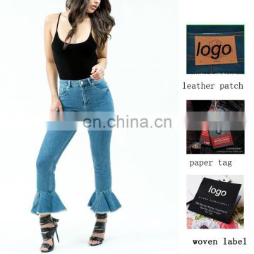 OEM OED High Waisted Slim Mom Jeans With Flared Frill Hem American Fashion women jeans factory buy jeans bulk