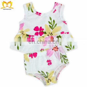 Little Girls Posh Flower Sleeveless Tops+ Pants Bathing Suits Two Piece Baby Girl Swimwear Swimsuit