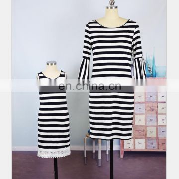 2019 new SUMMER BLACK white striped DRESSES ruffles sleeve parent-child parent-child wear (this link for WOMAN)