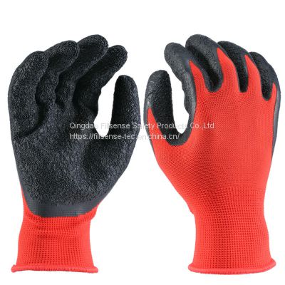 Factory Wholesale 13 gauge nylon string knit crinkle palm flex latex coated gloves
