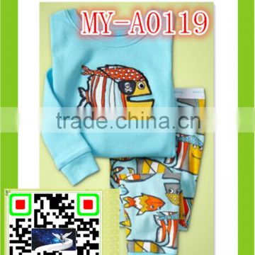 cheap cute kids animal pajamas fish print clothing set MY-A0120