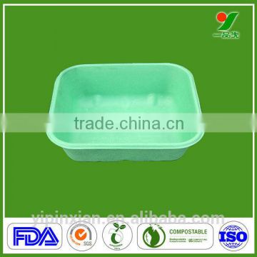 disposable tableware biodegradable green color sugarcane pulp tray for fresh fruit