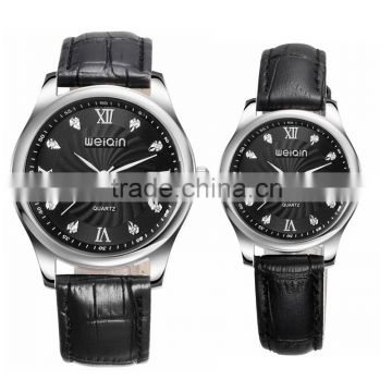 weiqin couple leather cwrist watch 5ATM water resistant make own logo custom brand watch with japanese movement