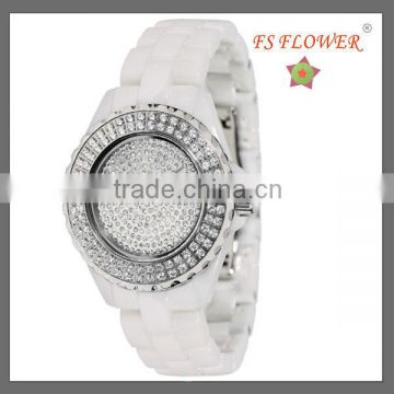 Glutinous Stone White Ceramic Watch Case Band Dazzle Women Vogue Watch 2013