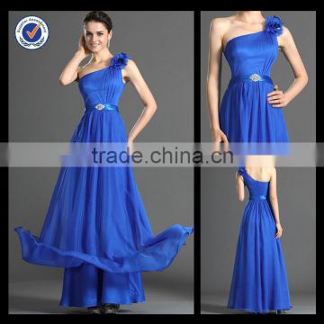 High Quality One Shoulder Royal Blue Handmade Flowers Floor Length Bridesmaid Dresses Patterns bm00086