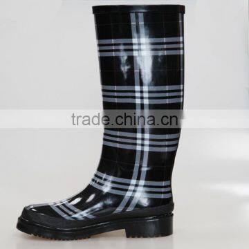 Womens Anti-slip Plaid Rubber Rain Boots