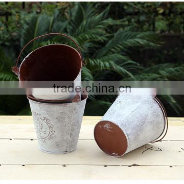 guangxi factory hot sale living room decoration metal galvanized embossed flower vase with handle