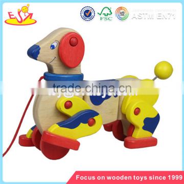 Wholesale modern children wooden pull dog car toy pretty baby wooden pull car toy W05B057