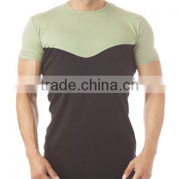 Blank 94% Cotton 6% Elastane Mens Two Tone Panel T-Shirt Longline Short Sleeve Curved Hem T Shirt OEM Gym Fitted T Shirt