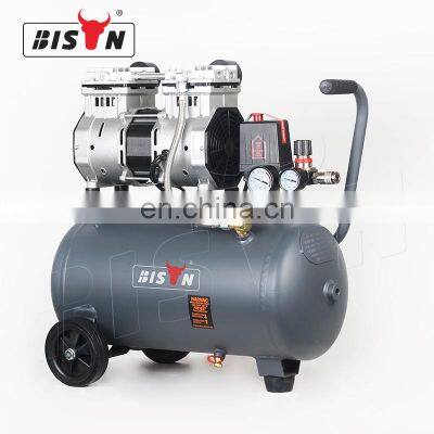 Bison China Cheap 1500W  1.5Kw 24 L Twin Cylinder Oilless Silent Air Piston Compressor 2 Hp Oilles For Dental Machine