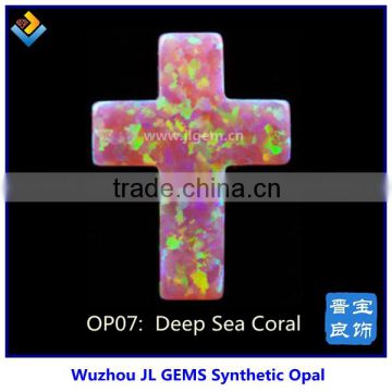 Synthetic Deep Sea Coral Cross Opal Stone with Hot Sale 2015 For Fashion Jewelry