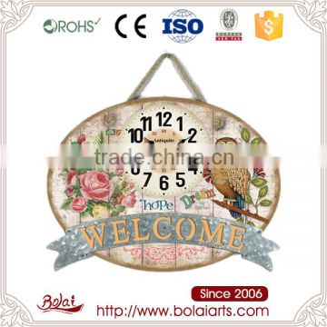 Lovely roses and cute owls pattern oval shaped mdf wall clock design with pictures