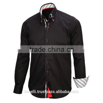 Wholesale double collar black long sleeve pure cotton shirts for men