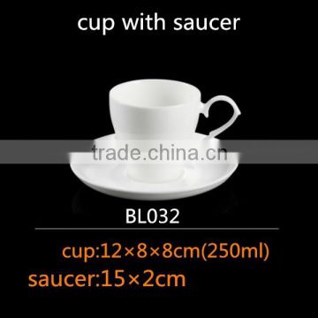 250ml White color Bone China Tea Cup and Saucer