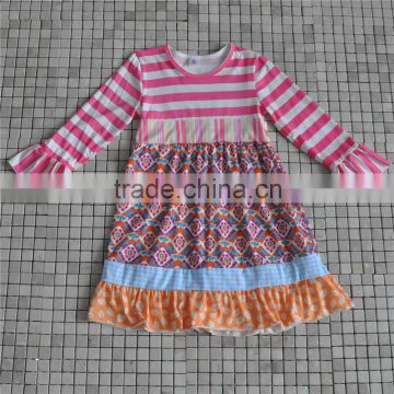 Kids Girls Clothing 2016 Child Fall Outfits Stripe Ruffle Dress Sun Flower Boutique