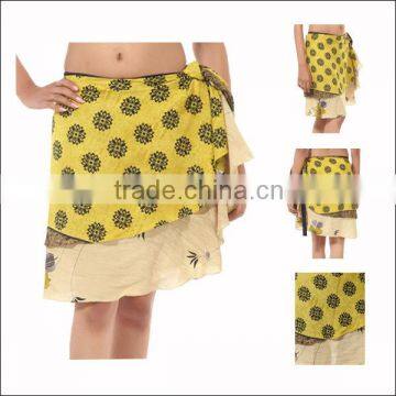 Shop Online Beach Wear / Resort Wear / Pool Side Wear - Mini Silk Wrap Skirt At JaipurOnline