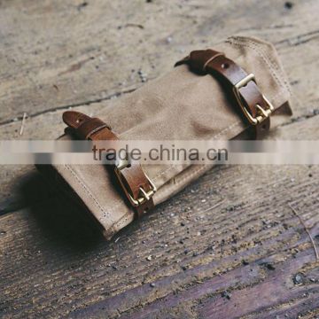 High Quality Waxed Canvas Motorcycle Toll Roll With Leather Trim