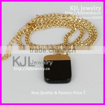 KJL-A0297 square shape black drusy agate slice druzy stone necklace,natural gem stone pendant chain necklace jewelry