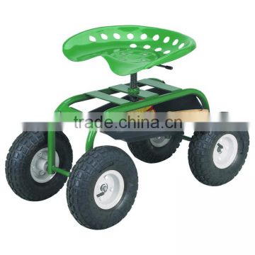 Garden rolling seat ,Deluxe Tractor scoot with bucket basket