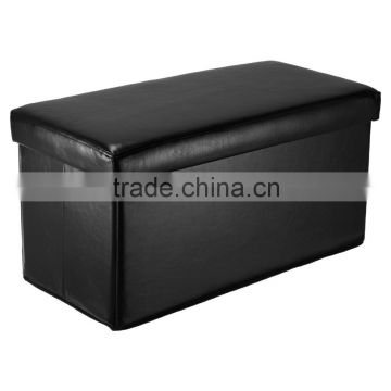 Folding Ottoman Storage Box Seat Chest PU Leather Black 30''X15''X15''