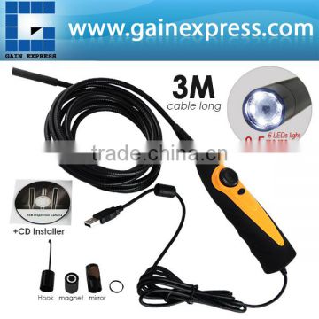 High Definition USB Video Inspection Borescope/ 3M Cable Endoscope Pipe Snake Scope 8.5mm HD Camera 6 LED