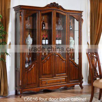 C6616 Luxury French Rococo Style White Stuy Room Bookcase/ Palace Fancy Wood Carved Display Cabinet/ Antique Book Cabinet
