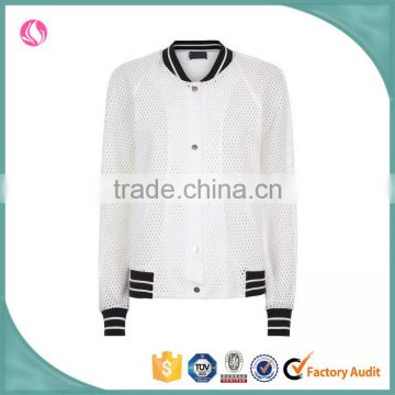 2016 white polyester mesh bomber jacket wholesale for woman