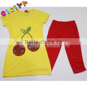 Wholesale new summer S/S top and legging pajamas for women yellow colored pajamas set