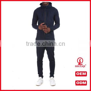 Slim fitness cheap casual tracksuits for men plain 100 cotton high collar hoodie and jersey pants