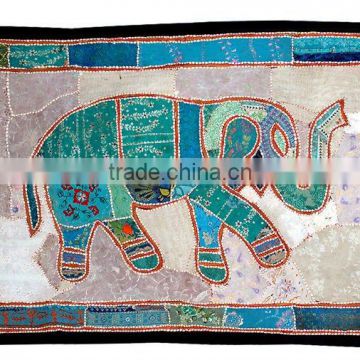 Indian Elephant Embroidered Patchwork Tapestry