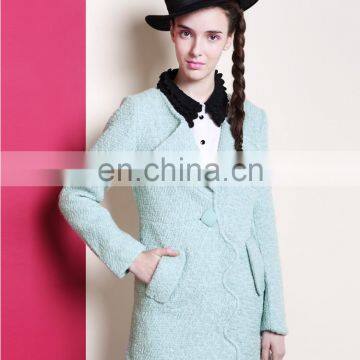 Hot selling top brand houndstooth pattern double-breasted button woollen lady coat