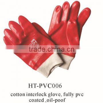 PVC gloves cotton interlock gloves with fully pvc coating RED PVC gloves hand protector