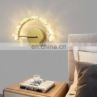 Nordic Home Decor LED Wall Light Crystal Luxury Round Crystal Indoor Wall Lamp for Bedroom Bedside Sconce