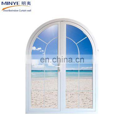 Aluminum profile grill design arch double oval glass cheap arch door casement door