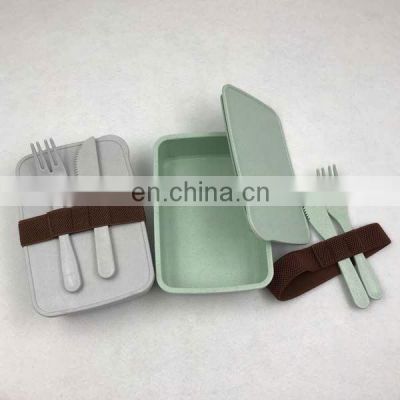 Biodegradable Recycle Bamboo Fiber Plastic Bento Lunch Box with Fork, Spoon and Knife Set