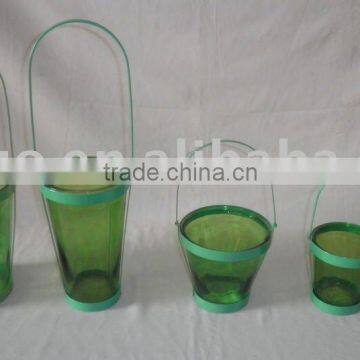 glass pot with iron stand;glass flower pot;flower pot