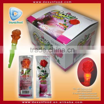 Best selling fruit flavor sweet light up lollipop Rose shaped whistle lollipop sweet