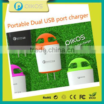 Best quality fast charging Qualcomm 2.0 dual USB quick charge travel adapter