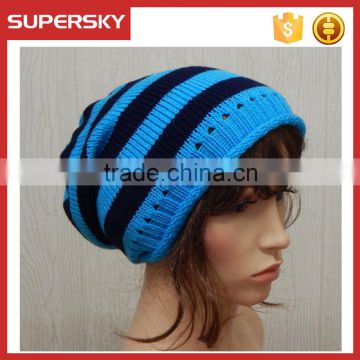 A-168 crochet slouch beanie winter hat lady stripe slouch beanie women slouchy striped hat