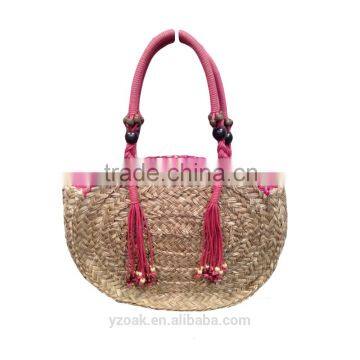 2015 Hot selling popular lady and children Circular tassel straw bag