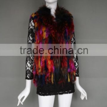 Wholesale Fashion Animal Knitted colourful Vest Rabbit And Raccoon Fur Vests