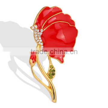 New fashion red alloy painting poppy brooch