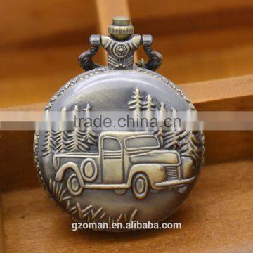 High Quality Bronze Car Pocket Watch Long Chain Custom Made Pocket Watch