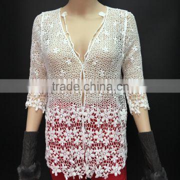 cotton Women sexy middle sleeve sheer floral lace tops