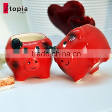 Promote Cute and red pig shaped ramekin mug dessert Ceramic Cup