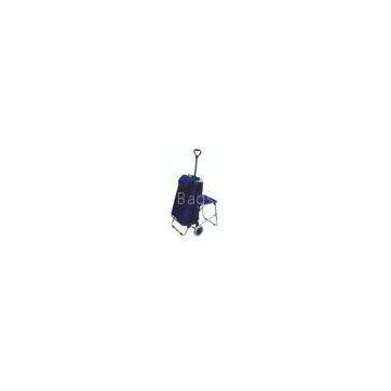 Dark blue two wheeled rolling shopping bags with chair for home , hotel , school